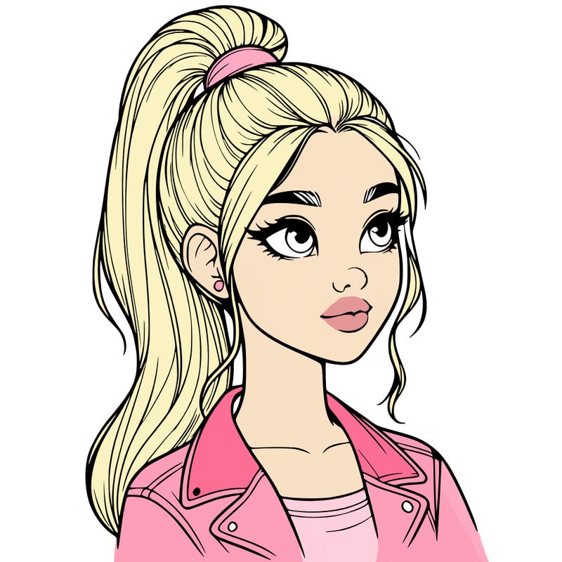 realistic girl with a high ponytail