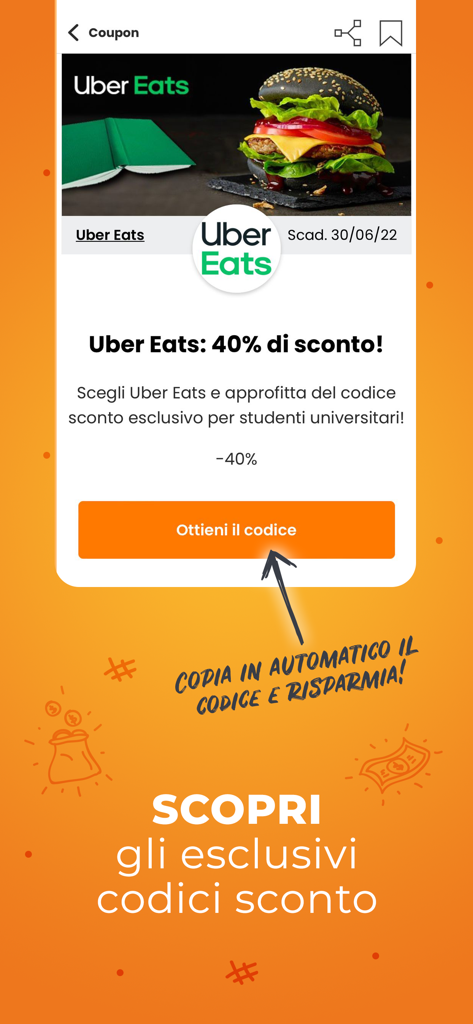 Universitybox.com - Screen showing a 40 percent Uber Eats discount for students on the Universitybox app