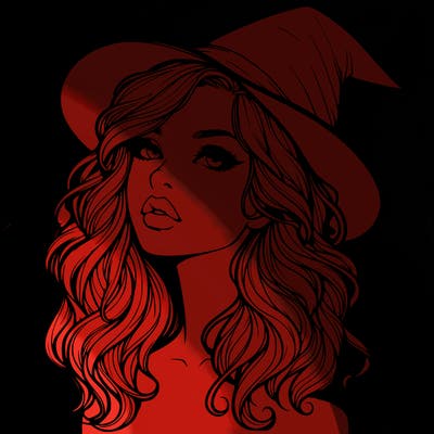 realistic witch girl with wavy hair and lips