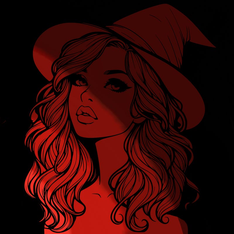 realistic witch girl with wavy hair and lips