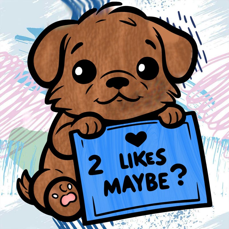 a puppy holding a sign that says 2 likes maybe?