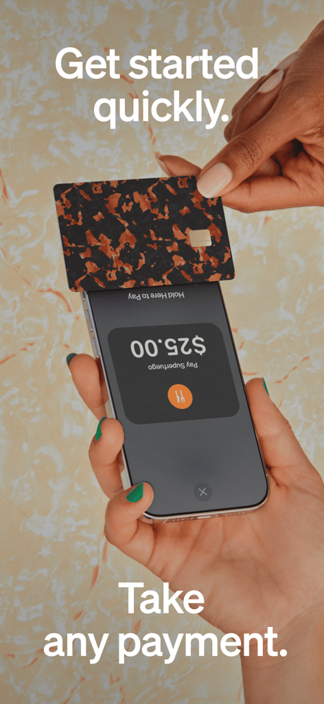 A customer tapping a credit card on an iPhone to make a payment using the Square Point of Sale app.