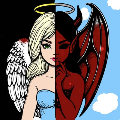 realistic angel half demon