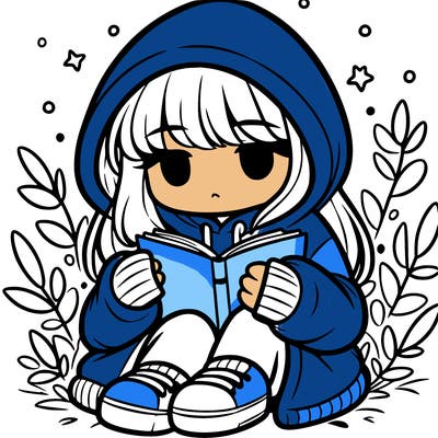 girl in oversized hoodie reading a book