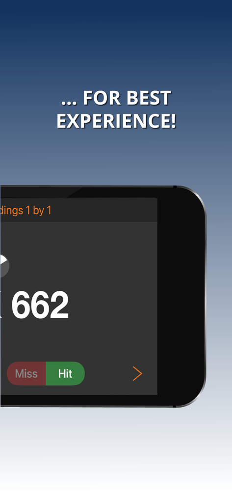 Celego Near Vision Test - Interfaz de la aplicación Prueba de Visión de Cerca Celego que muestra valores numéricos y botones de autopuntuación.