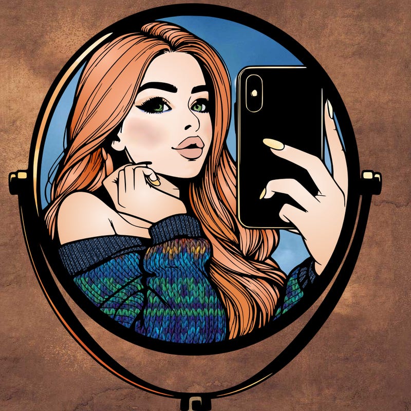 realistic girl taking mirror selfie beautiful