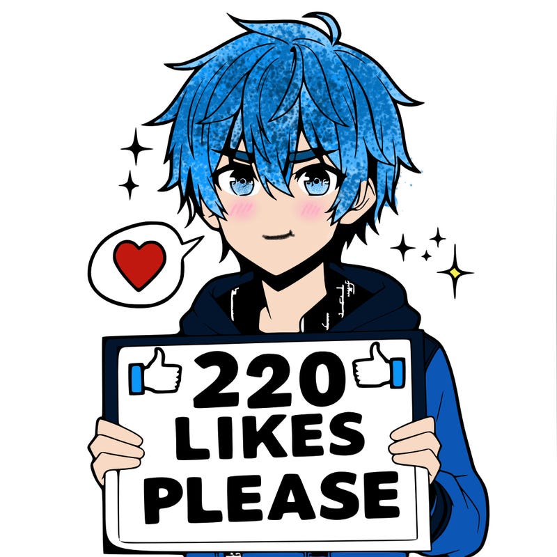 anime boy with a sign saying 20 likes please