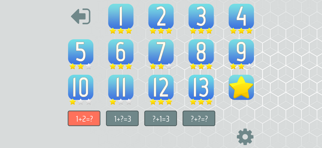 Math Shot level selection screen showing numbered stages and star achievements