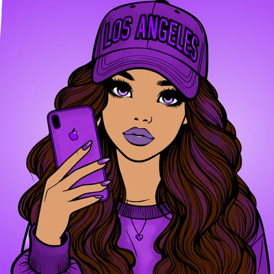 realistic beautiful girl wearing los ángeles cap holding an iphone