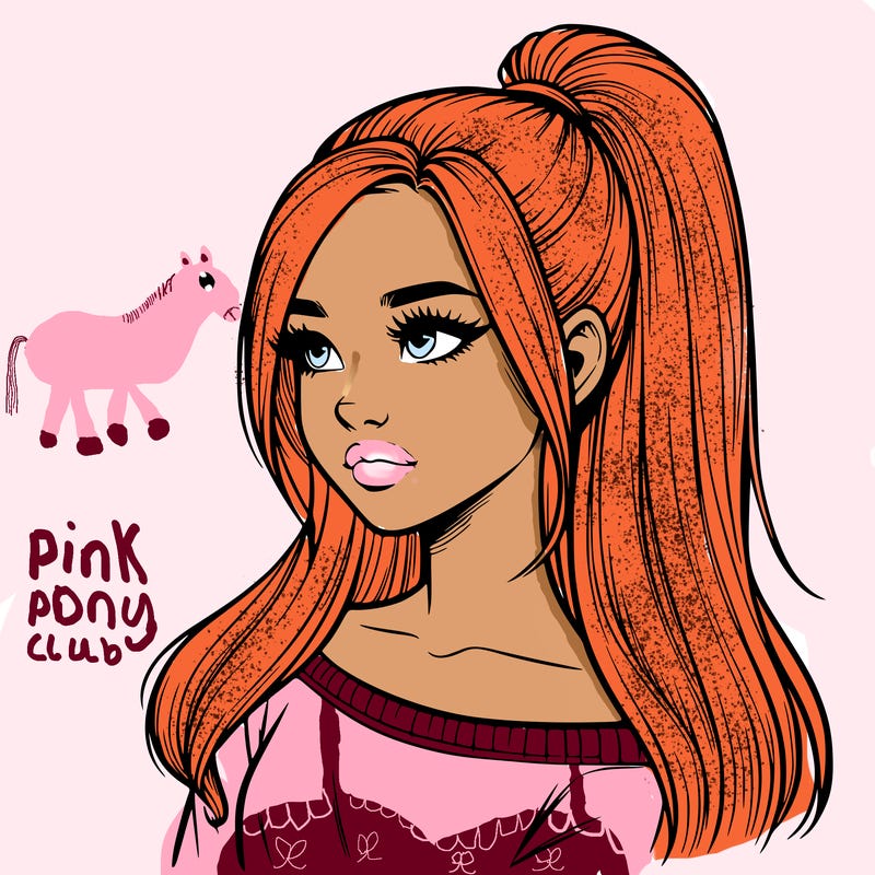 realistic girl with a high ponytail