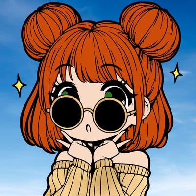 manga girl with hairbuns and sun shape sunglasses