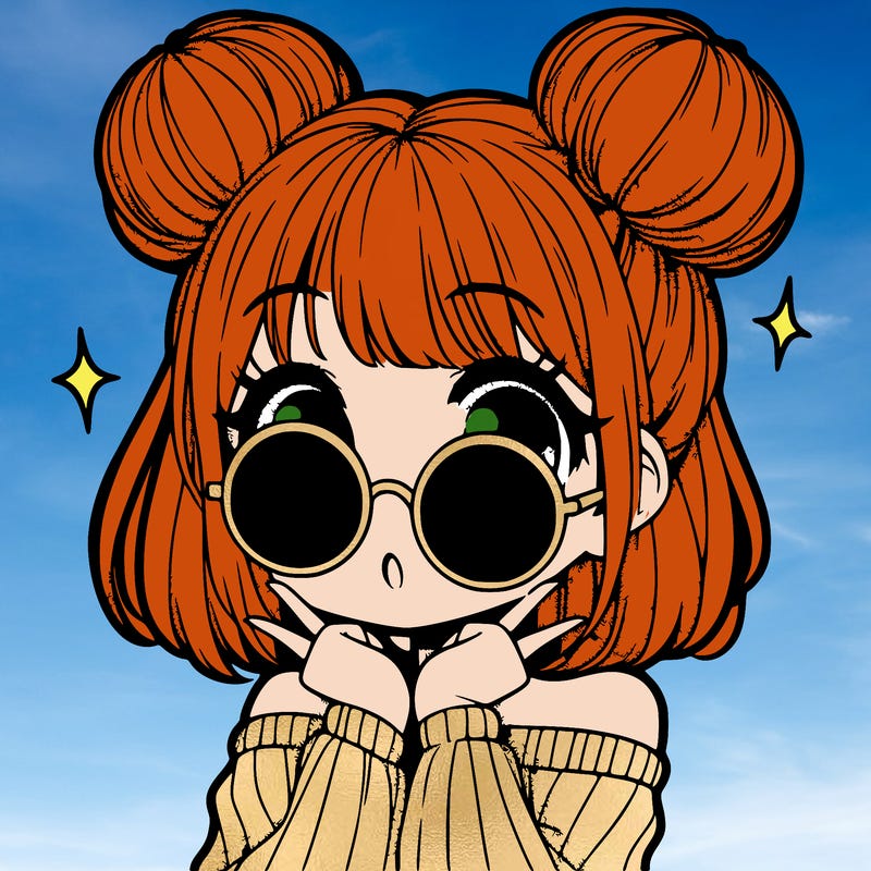 manga girl with hairbuns and sun shape sunglasses