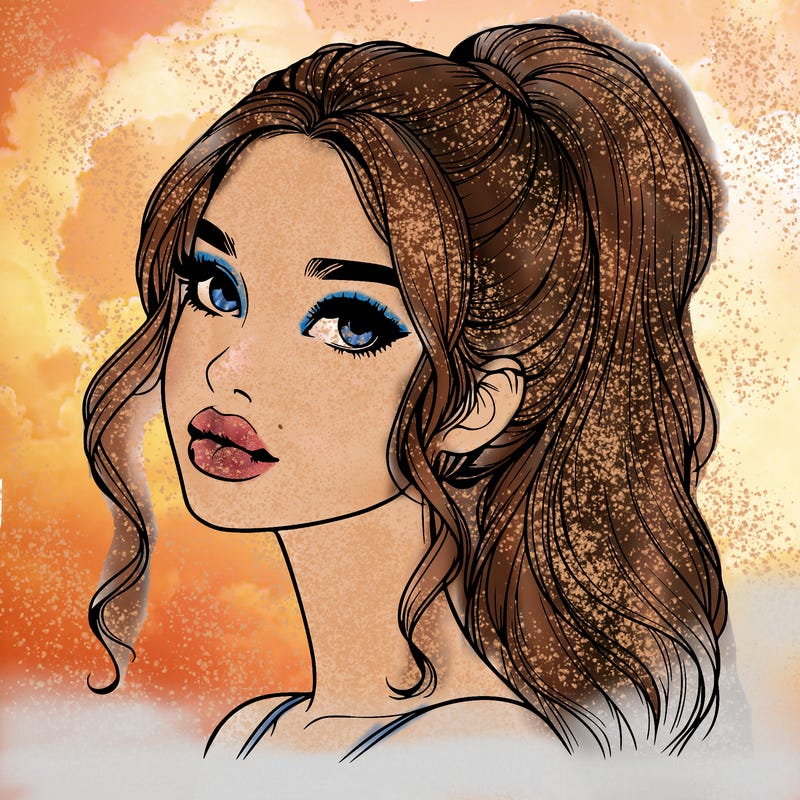 realistic girl with a ponytail on her hair and lips