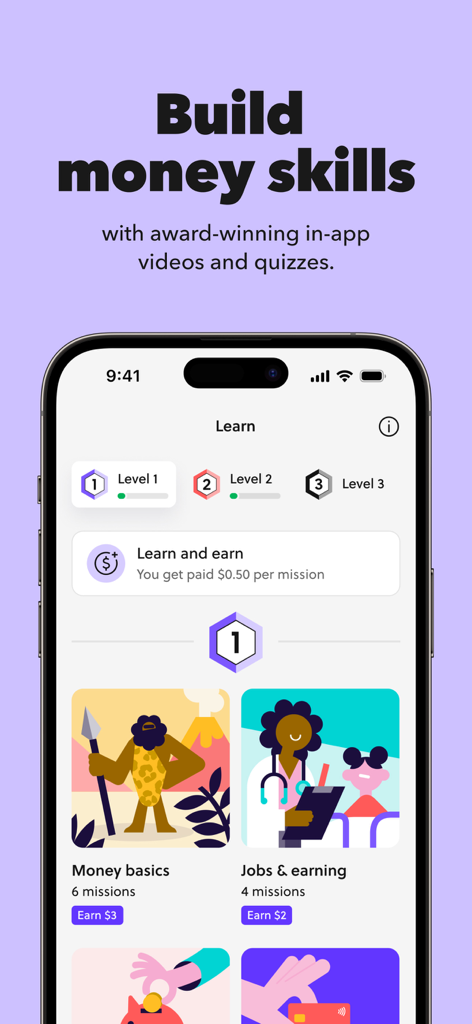 Acorns Early: Kids Money App - Acorns Early app interface showing gamified financial education missions and rewards for kids