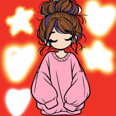 girl with baggy sweatshirt and messy bun