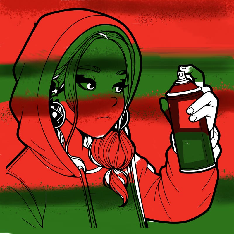 a realistic girl, spray painting