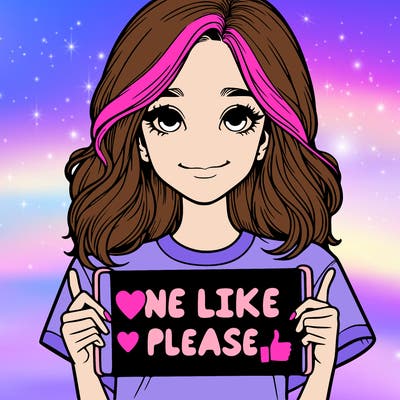 a realistic girl holding a sign that says one like please