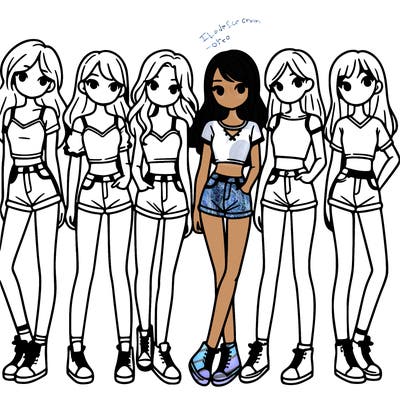 a group of girls wearing crop tops and shorts