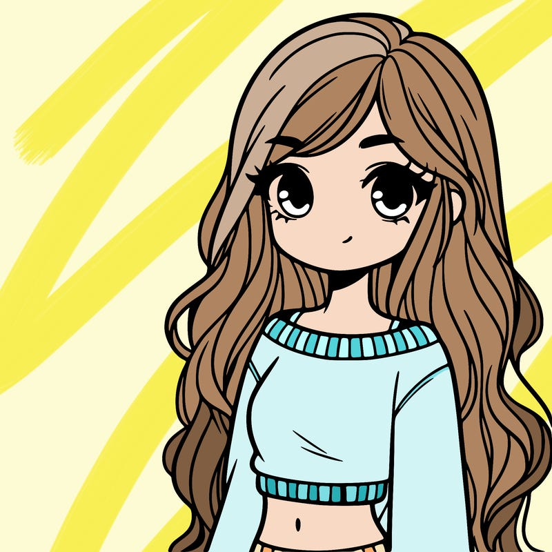 girl with long hair and a crop top with a sweater