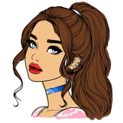 realistic girl with a ponytail on her hair and lips