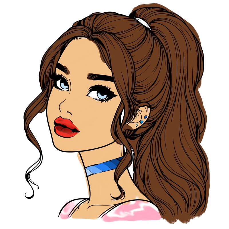 realistic girl with a ponytail on her hair and lips