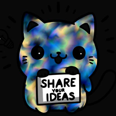 a cute cat saying share your ideas