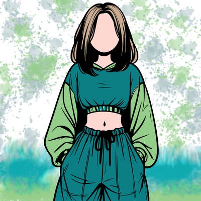 realistic girl faceless with baggy pants and a crop top