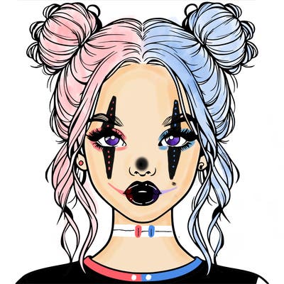 realistic girl with two buns in hair and lips