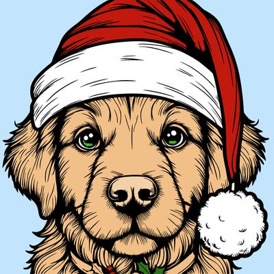 realistic dog with a christmas hat