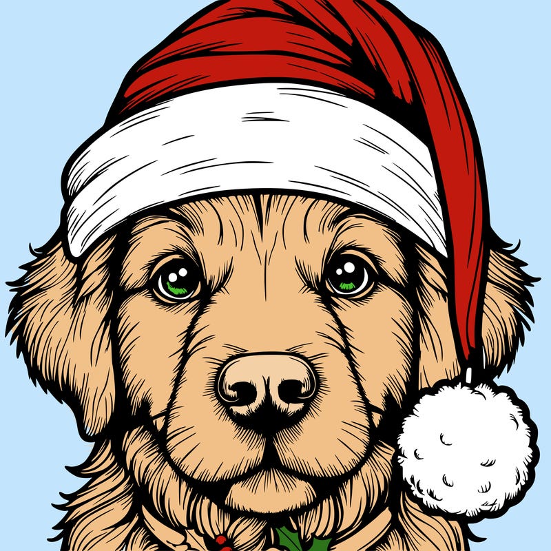 realistic dog with a christmas hat