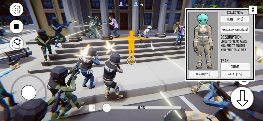 SWAT units engaging bank robbers in a low poly battle simulation