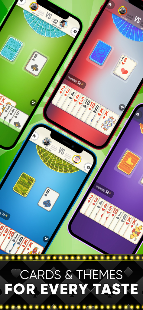 Gin Rummy: Classic Card Game - Gin Rummy mobile app showcasing different table colors and card deck designs