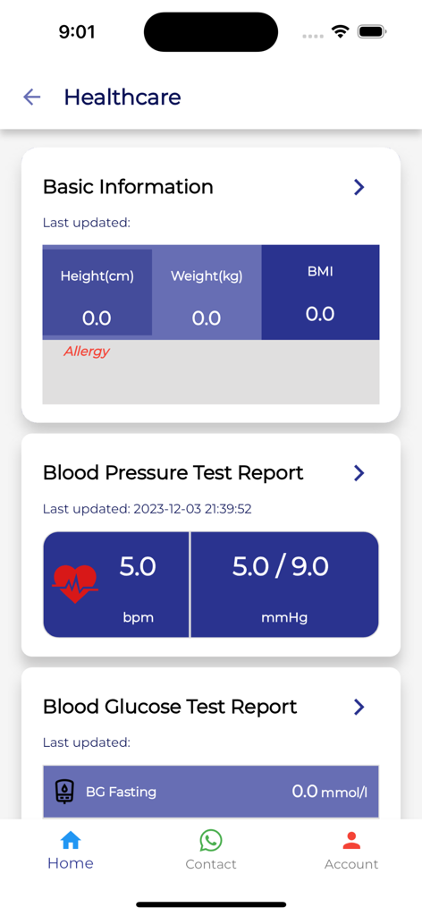 Health Lane Pharmacy - Health Lane Pharmacy app screen showing blood pressure and glucose tracking