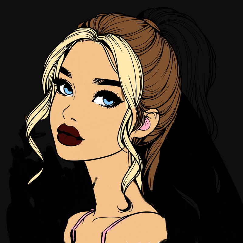 realistic girl with a ponytail on her hair and lips