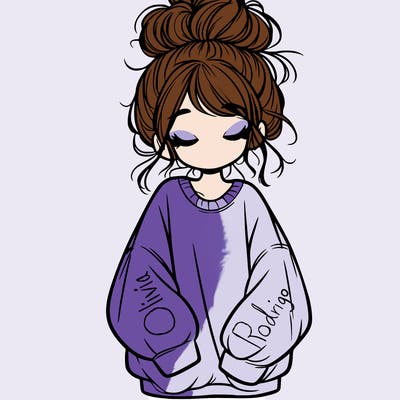 girl with baggy sweatshirt and messy bun