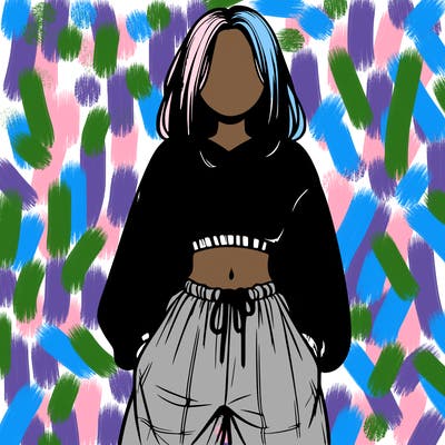 realistic girl faceless with baggy pants and a crop top