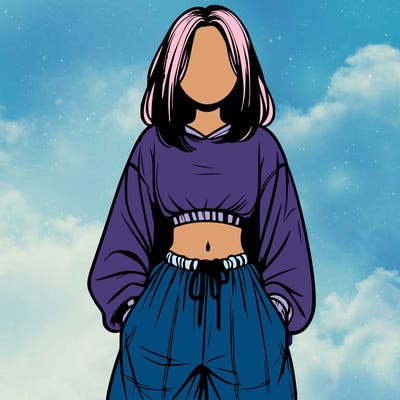 realistic girl faceless with baggy pants and a crop top