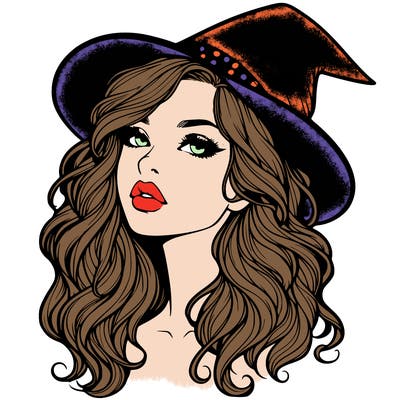 realistic witch girl with wavy hair and lips