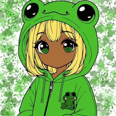 cute realistic girl in a froggy hoodie