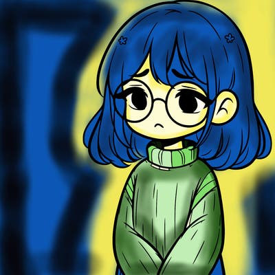 sad girl with glasses in a sweater