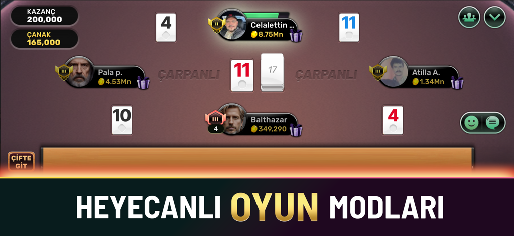 Four players competing in an online Okey Elit game session