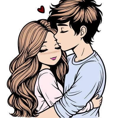 a realistic couple boy and girl hugging and kissing