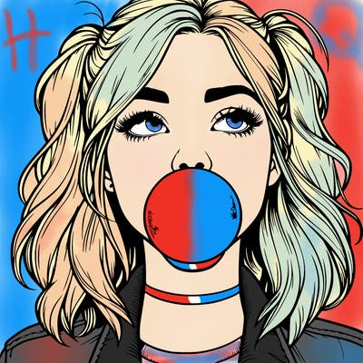realististic girl blowing bubble -gum