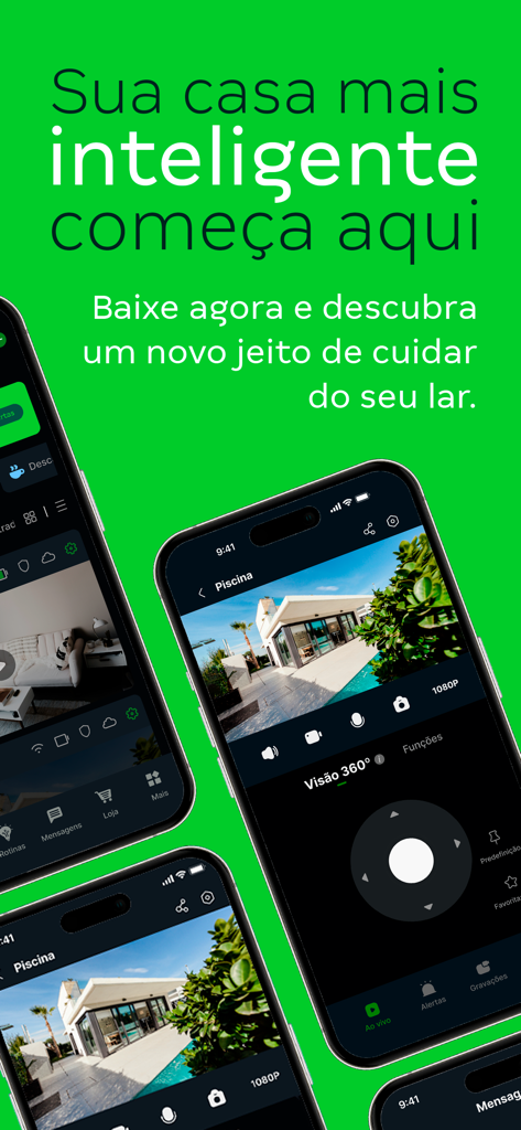 Mibo Smart app interface on smartphones displaying home security camera feeds and smart home controls