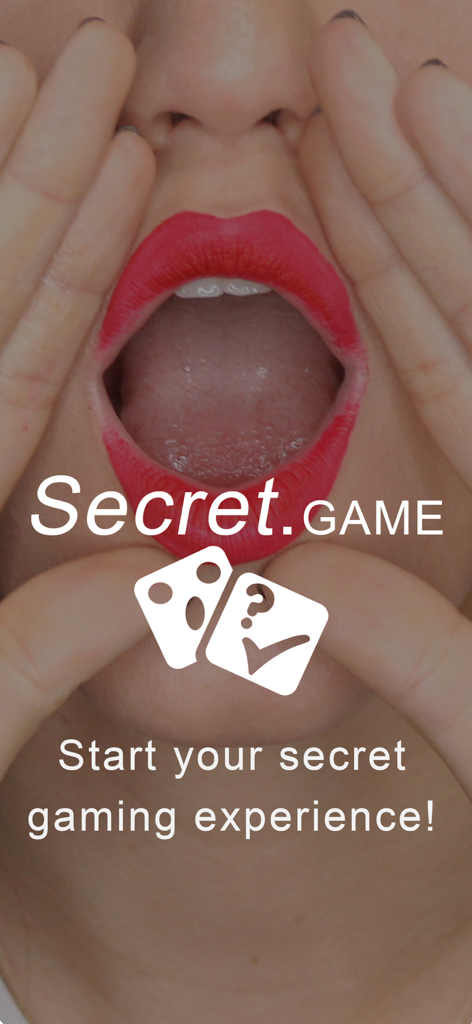 Pantalla de introducción de la aplicación Secret Game con una persona susurrando y el texto Inicia tu experiencia de juego secreto