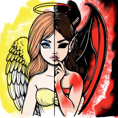 realistic angel half demon