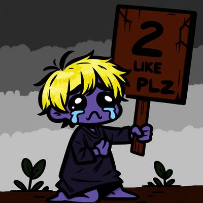 small poor toddler crying with sign that says 2 like plz