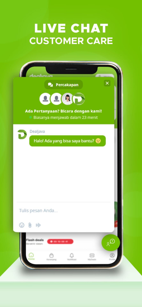 DealJava - DealJava mobile app live chat customer care interface
