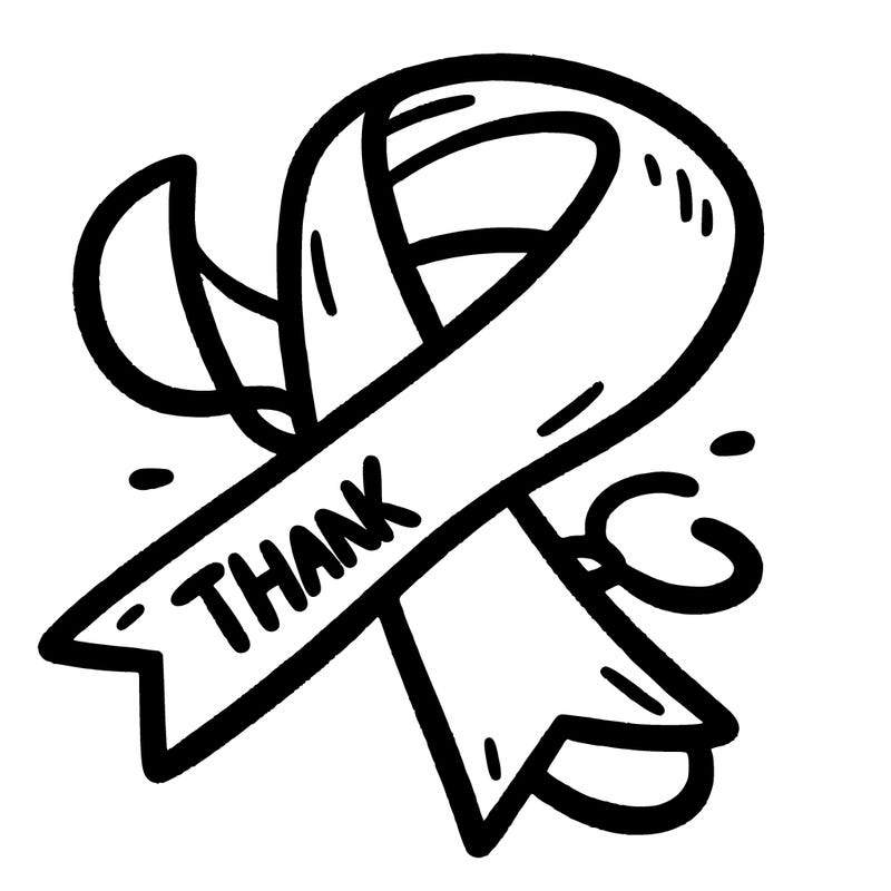 white ribbon that says “thank you!”