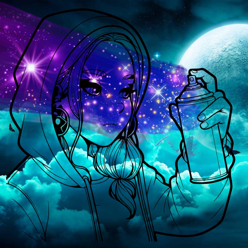 a realistic girl, spray painting